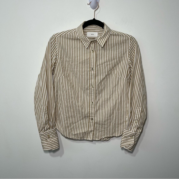 KOTN Tops - KOTN women's beige and white stripes long sleeve button down shirt in size 4